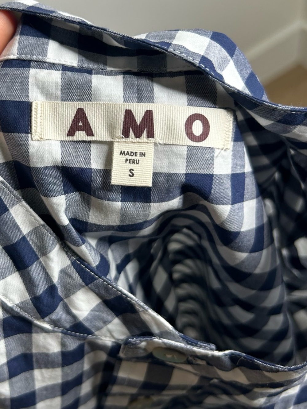 NWT AMO Rosalind Shirt Blue Navy Checkered Cropped Button Down Shirt Small - Picture 13 of 14